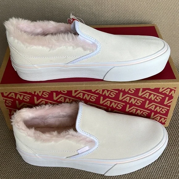 Vans Classic Slip-On Platforms Suede / Fur True White WMNS - Picture 2 of 16